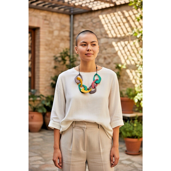 Sylca Designs Statement Necklace Tagua Adjustable Black Cord up to 20" - Picture 2 of 7